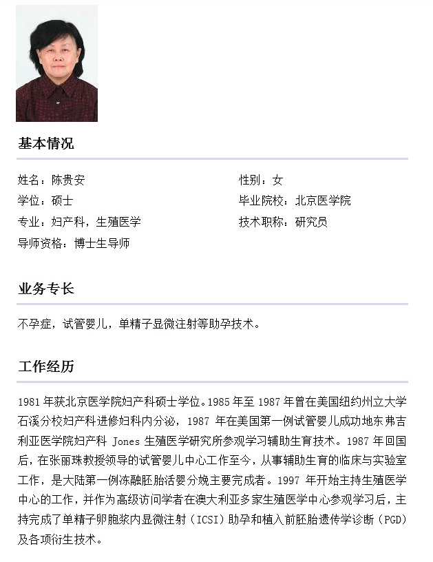 陈贵安（生殖医学中心主任，任职时间：2000年-2002年）
